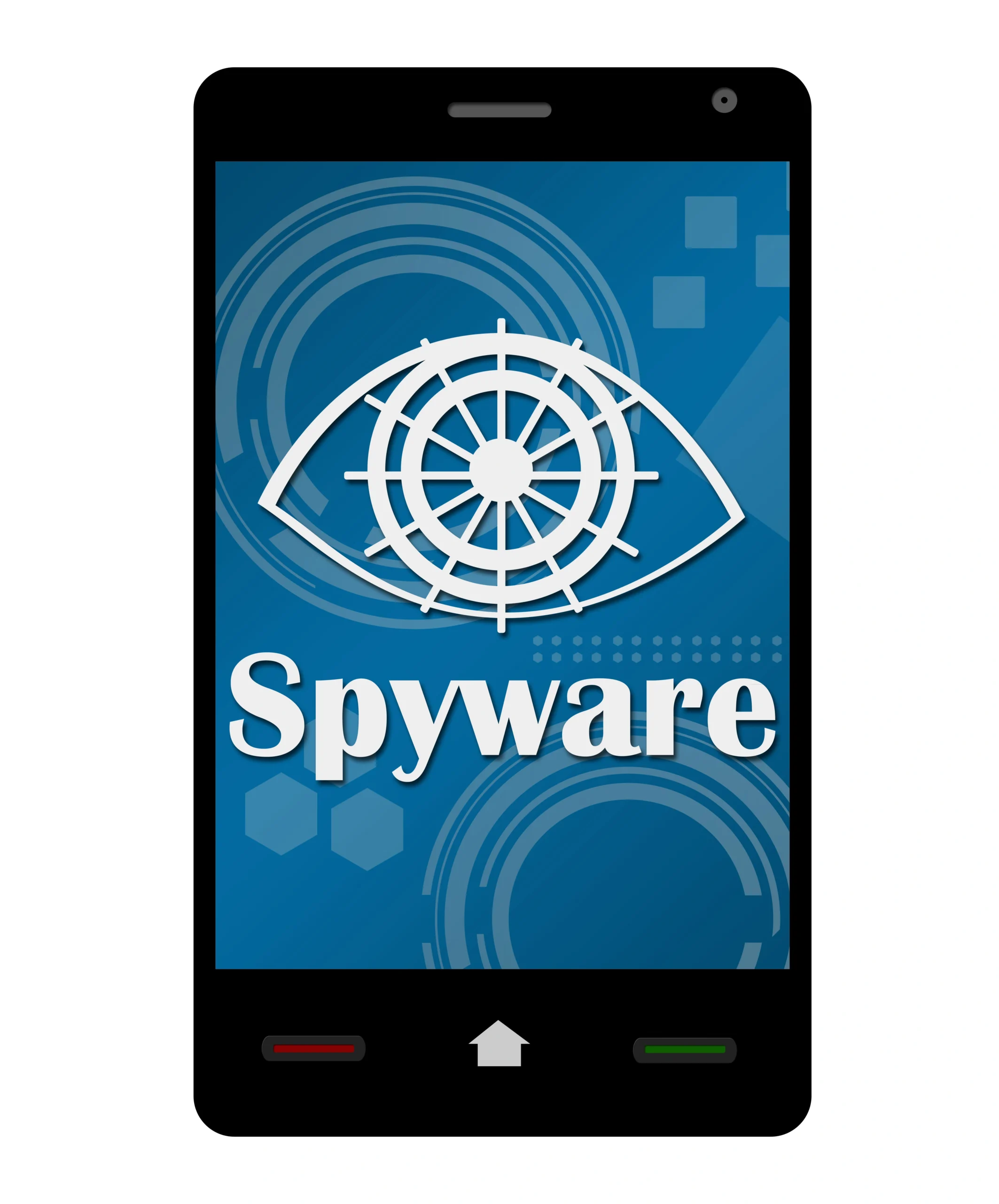 clipart image of cell phone with spyware text on screen
