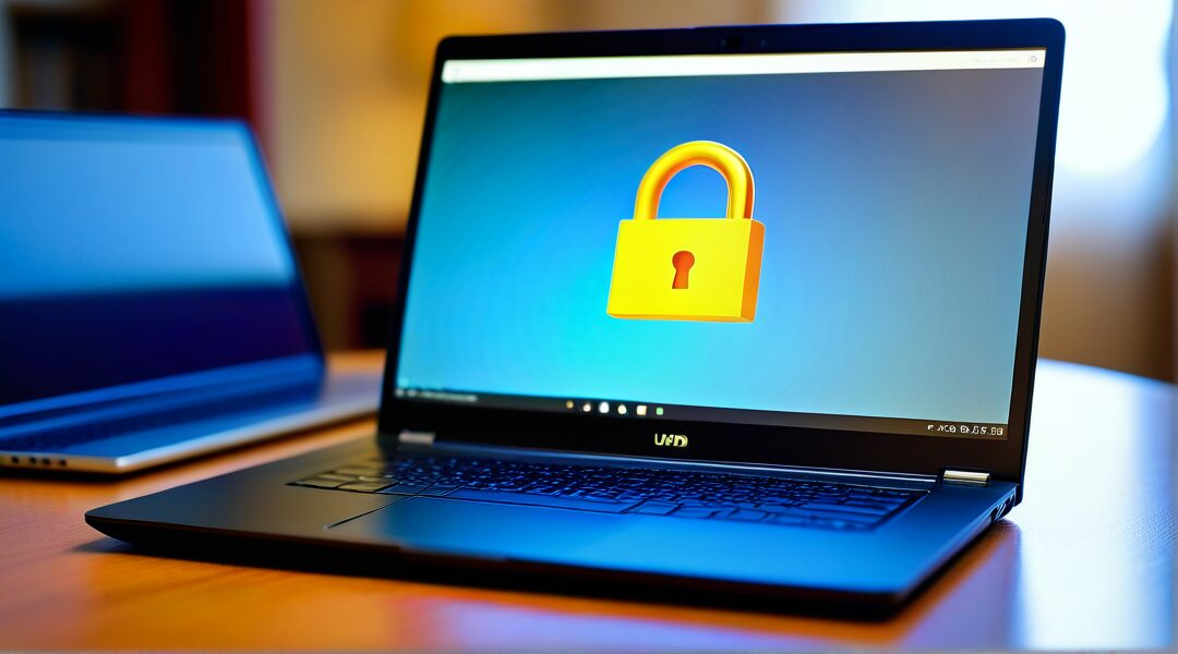 laptop with security lock image on the screen