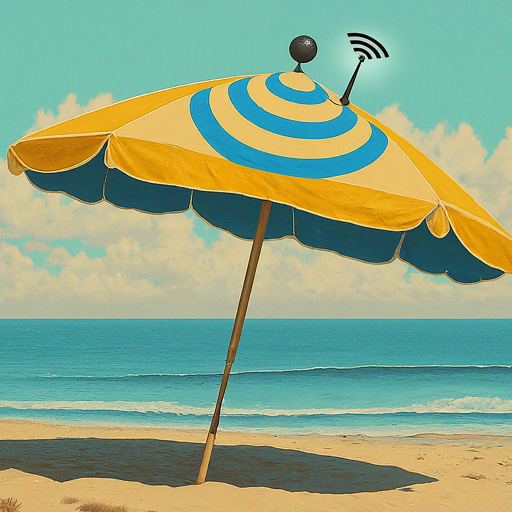 public beach umbrella with Wi-Fi symbol and antenna on top